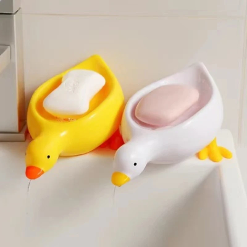 1PC Yellow Duck Shaped Soap Box Cartoon Soap Dish Drainable Bathroom Accessory Soap Holder Container for Tray