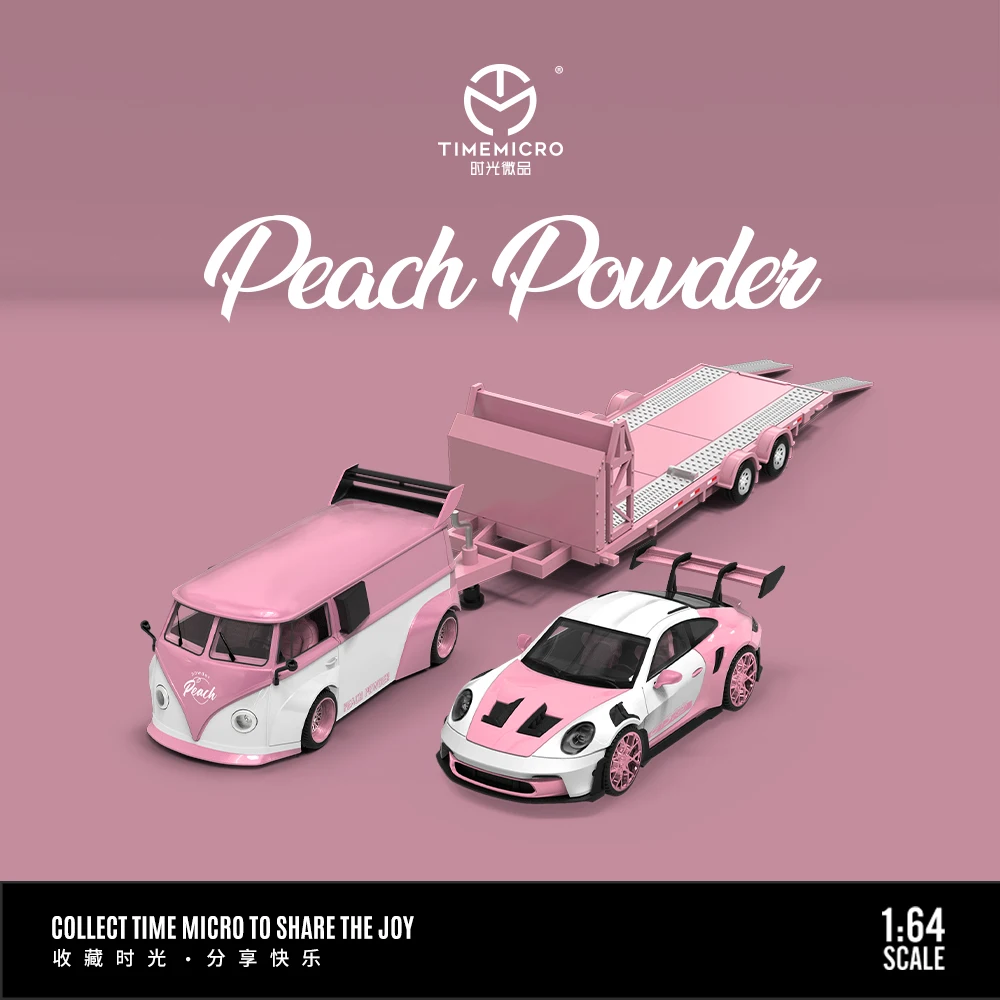

TIME MICRO 1:64 Pink Painting Trailer Set Alloy Diecast Model Cars for Collection & Display &Gift