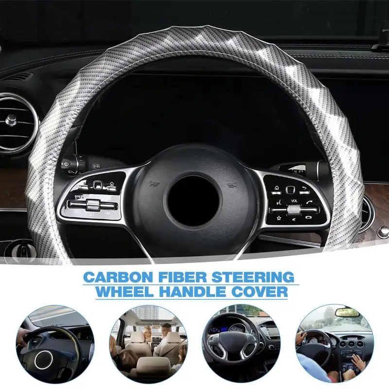 Carbon Fiber Steering Wheel Cover Non Slip Breathable 15-Inch Protector Cover For Cars Car Protector Cover Car Accessories For