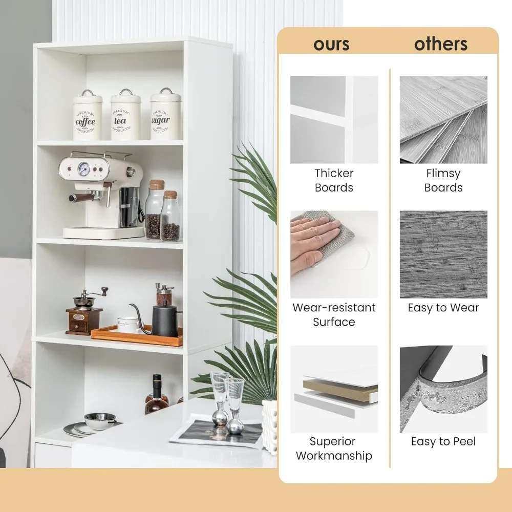 Lemari Penyimpanan Tinggi Modern 6 Tingkat dengan 2 Laci dan 4 Rak Terbuka, Rak Buku Kayu Tinggi 74 Inci untuk Rumah atau Kantor