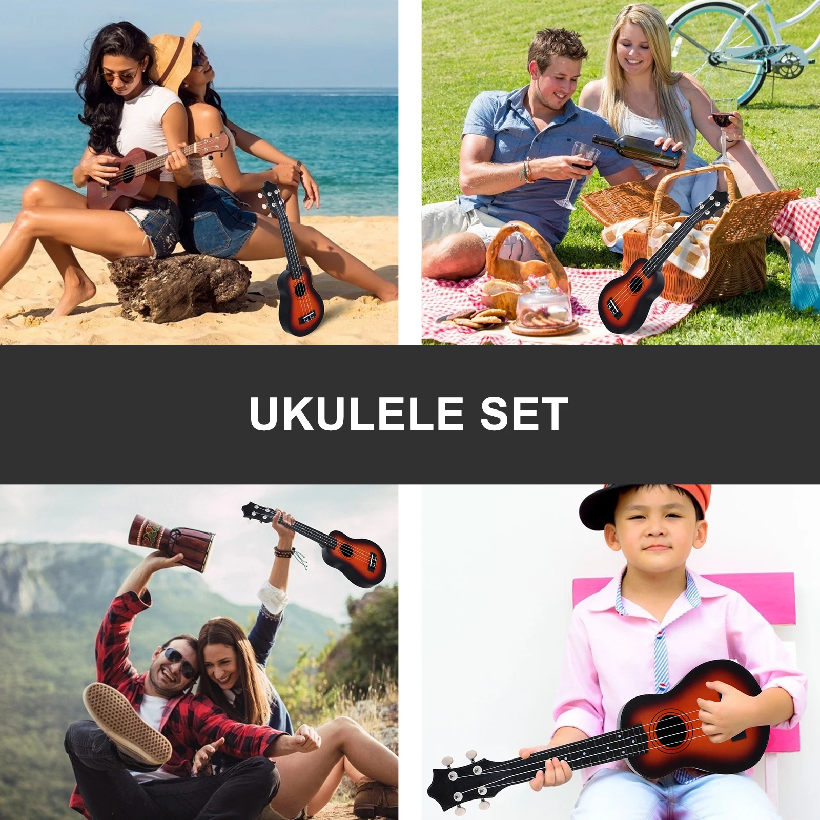 

1 set 12 Inches Ukulele Set Beginner Kids Mini Guitar Acoustic Musical Instrument Lightweight Child Safe Materials Stable Sound