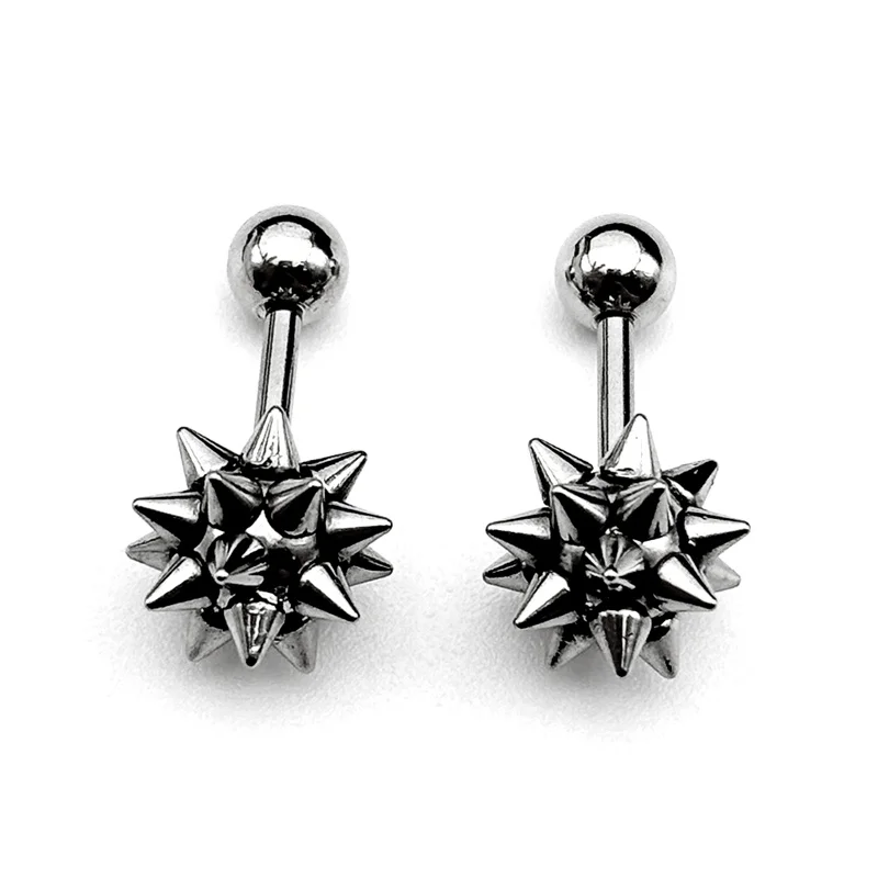 

1PC Gothic Punk Black Meteor Hammer Stud Earrings For Women Men Stainless Steel Silver Color Mace Body Piercing Jewelry Gift