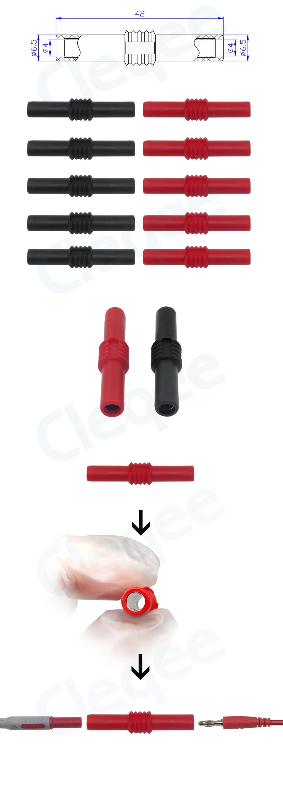 Cleqee P7023 10 Stück 4mm Bananenbuchsen-Adapter Verlängerung Isolierte Bananenstecker-Kupplung – Detail 1