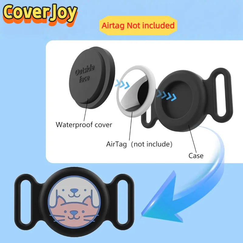 

CoverJoy Водонепроницаемый силиконовый чехол для AirTag Pet Collar Anti Lost Tracker Защитный чехол Безопасное устройство слежения GPS