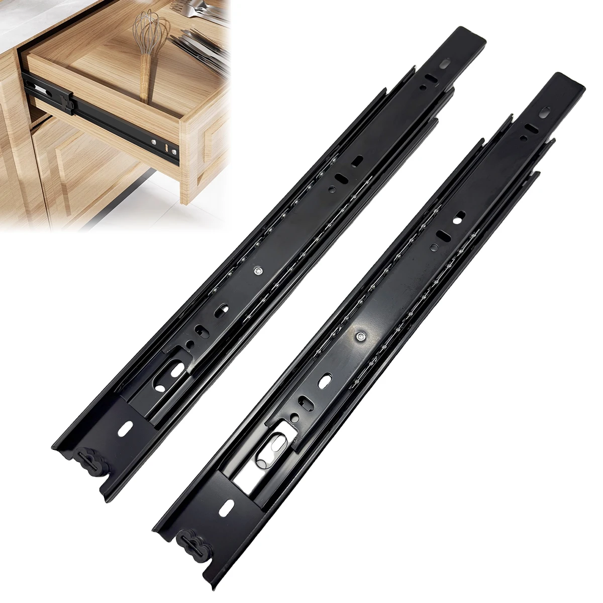 3Fold Full Extension Drawer Slide Black Side Mount Silent Closing Ball Bearing Cabinet Wardrobe Drawer Slide Furniture Hardware