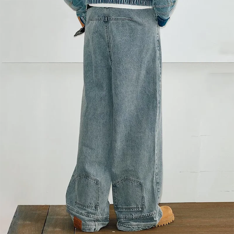 

Men's Jeans Reverse Pocket Men Jeans Straight Wide Leg Reverse Design Pants Gothic Style Hip-Hop Streetwear Punk Denim Trousers