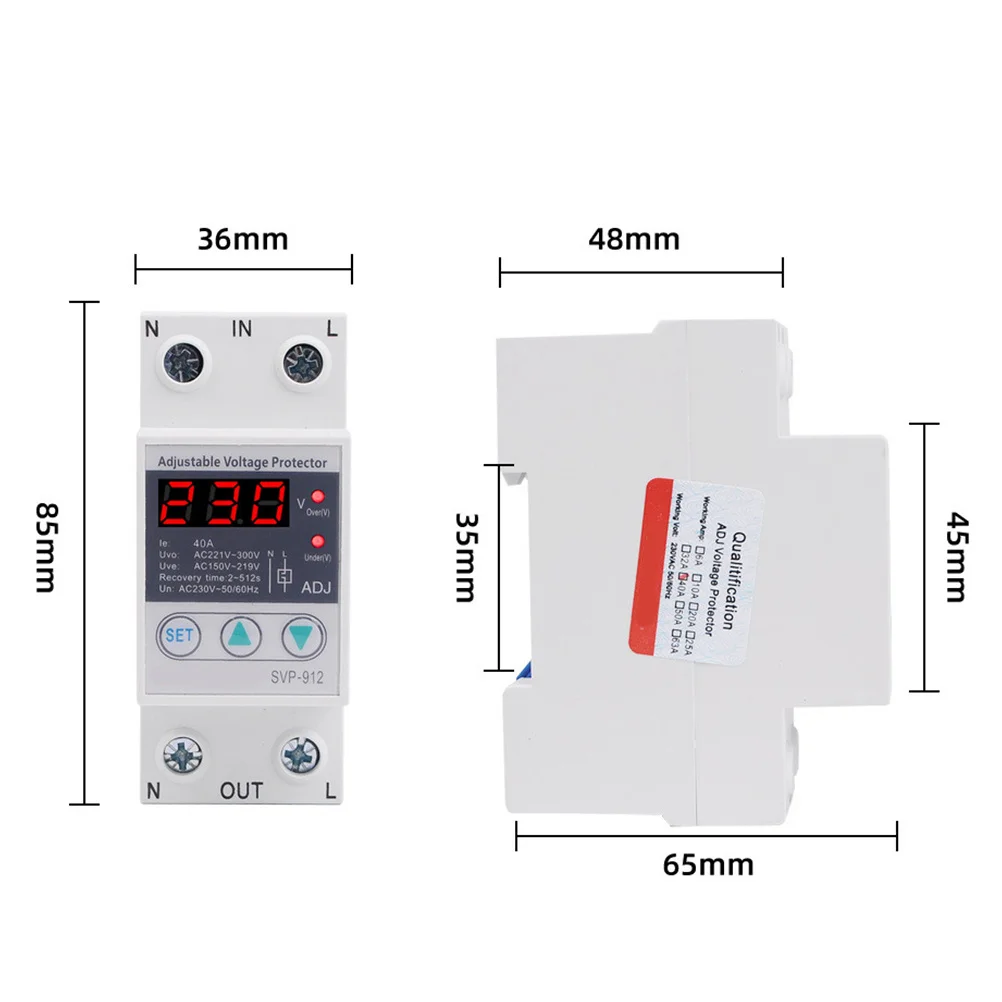 40a 220 فولت قابل للتعديل الجهد التتابع التلقائي الجهد حامي Din السكك الحديدية عرام حماية موثوقة الإلكترونية
