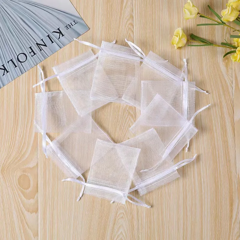 25pcs Transparent Organza Favor Bags Packaging Pocket Jewelry Candy Drawstring Mesh Pouch Birthday Wedding Party Small Gift Bag