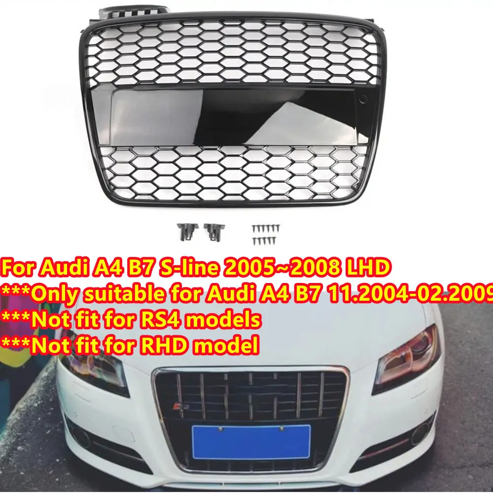Paar Frontgrills für Audi A4 B7 S4 B7 A4 S-Line 2005 2006 2007 2008 – Wabengrill für die vordere Stoßstange, zentraler Renngrill