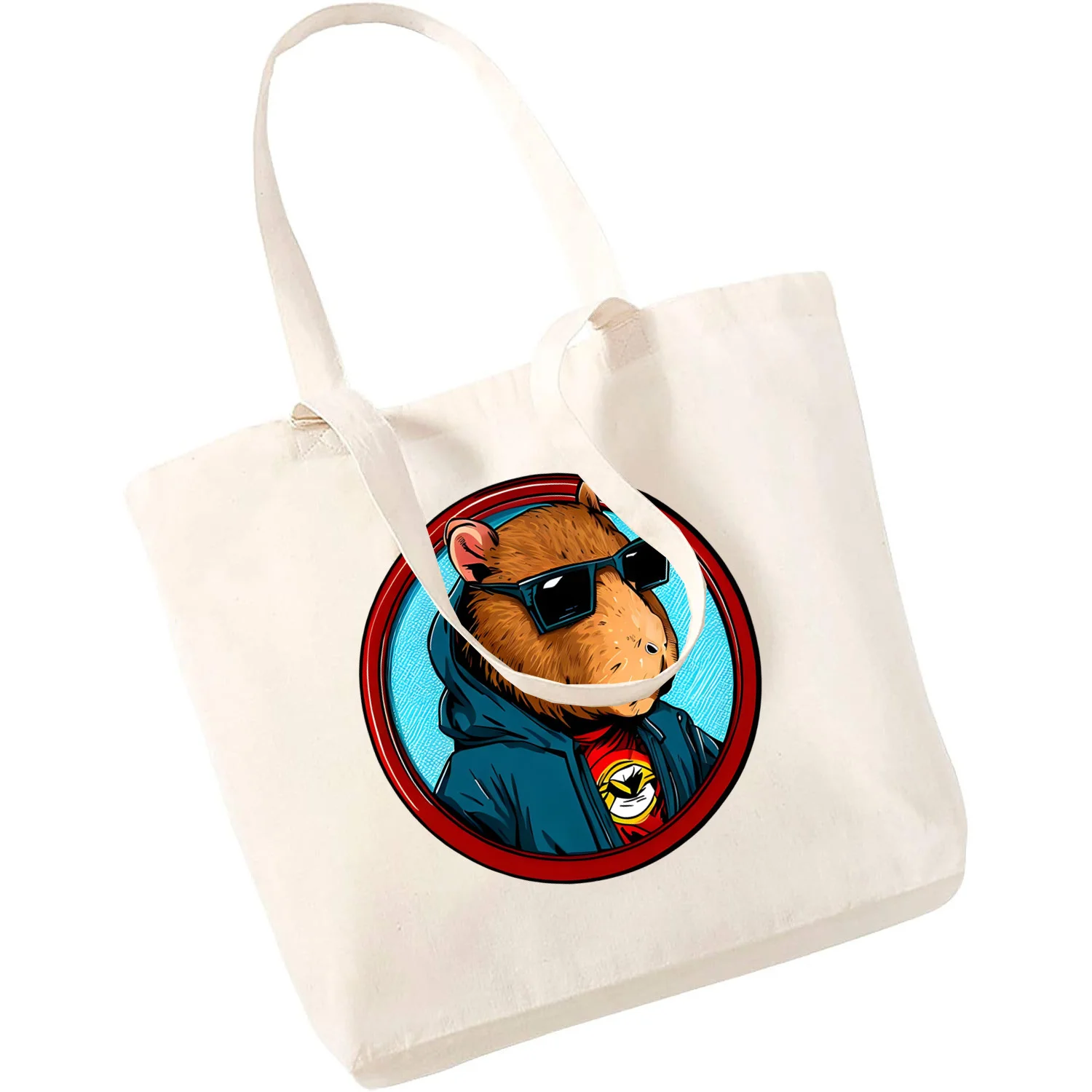 Cute Capybara Unisex Handbags Custom Canvas Tote Bag Print Daily Use Reusable Travel Casual Shopping Bag