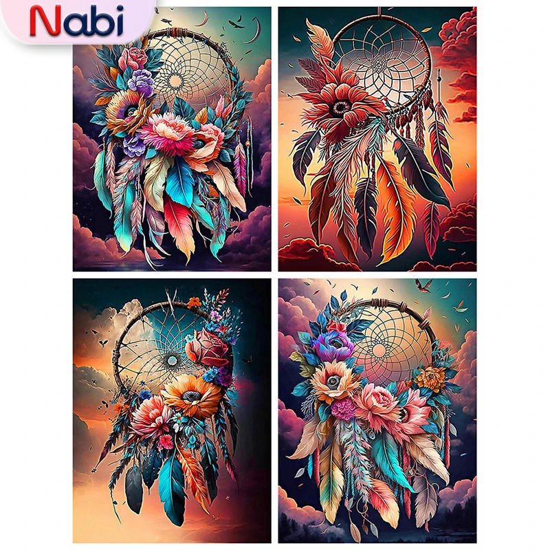 

Алмазная картина Nabi «Ловец снов» «сделай сам», полная квадратная круглая вышивка, пейзаж с перьями, домашний декор