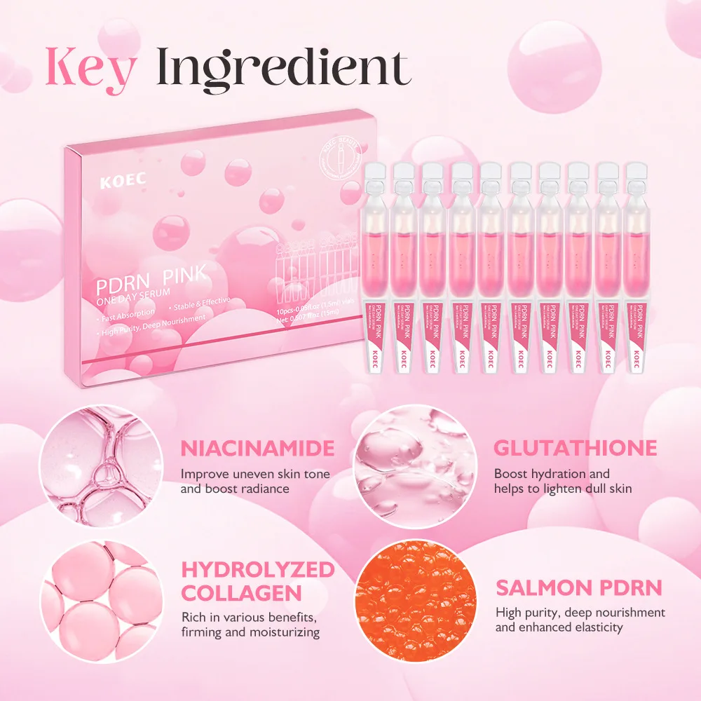 10 قوارير/صندوق PDRN PINK ONE DAY SERUM ثبات ترطيب أمبولة تنعيم البشرة التحكم في زيت المسام تكرير الجلد تجديد جوهر