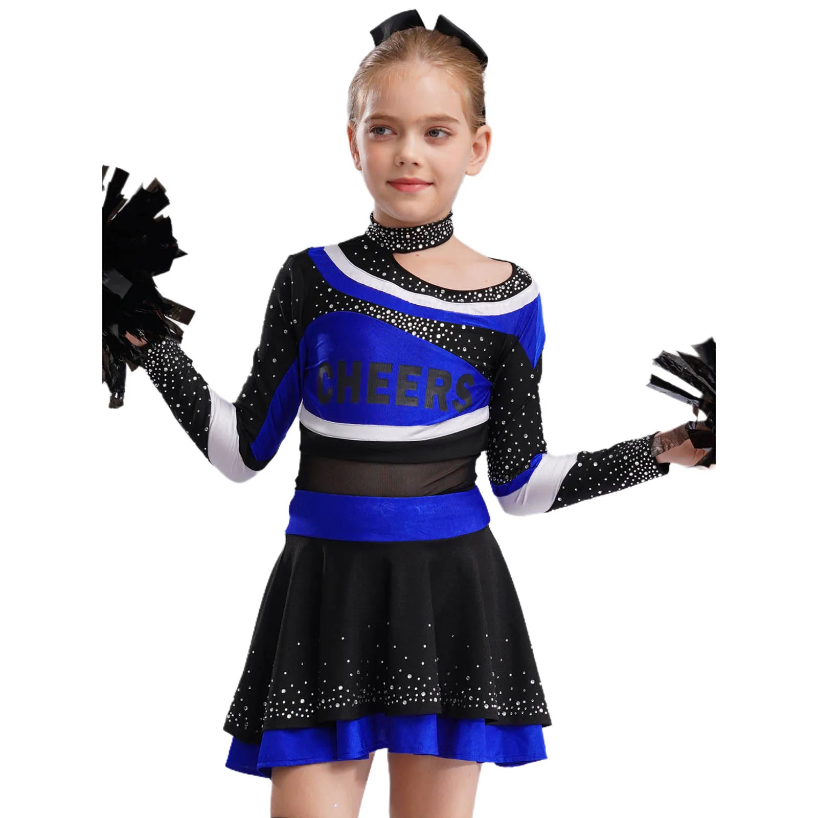 

Детские костюмы для черлидинга для девочек: топ и юбка с блестящими стразами и буквенным принтом для выступлений на сцене