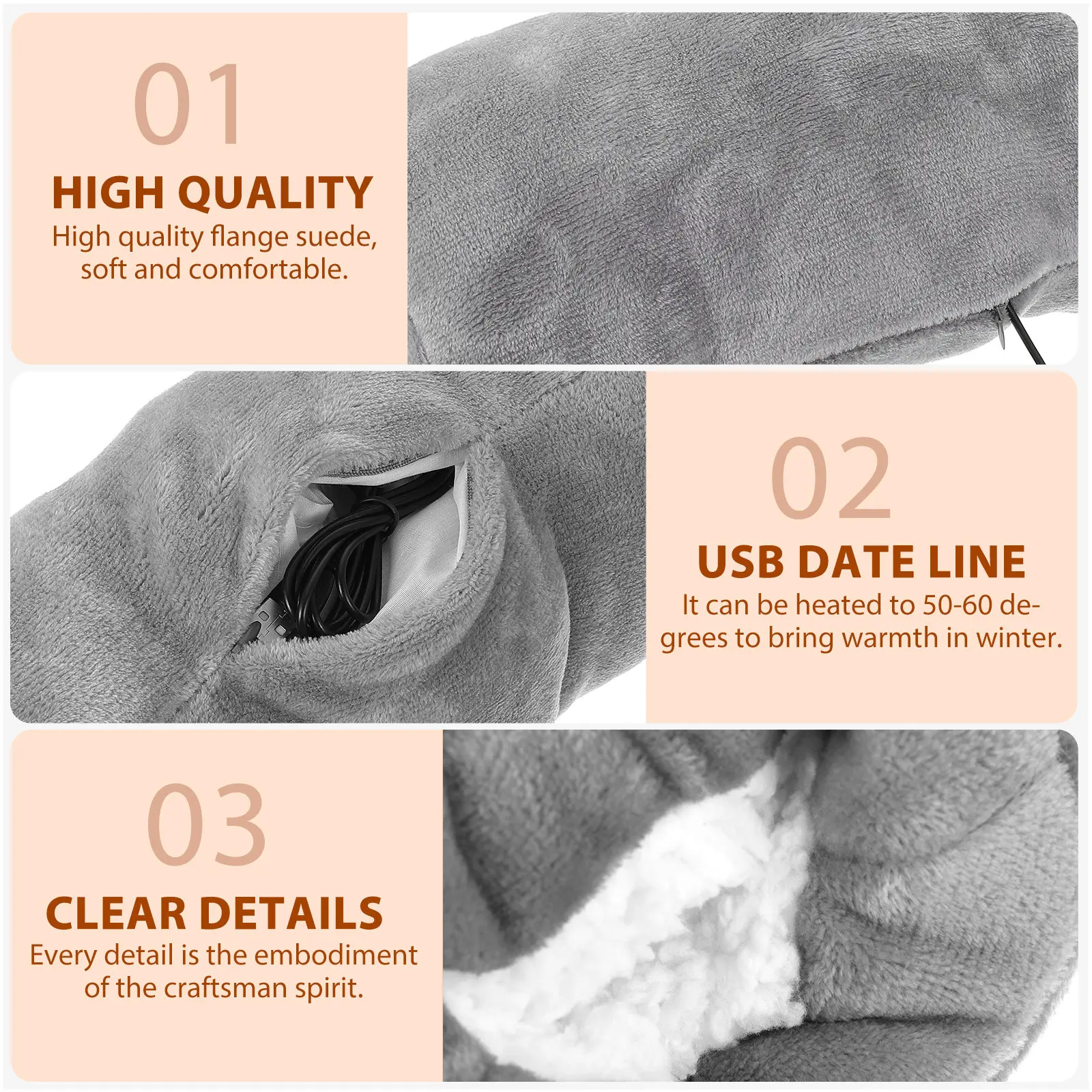 1Pcs USB Rechargeable Hand Warmer Winter Flannel Hot Pad Portable Heating Warmer for Cold Weather Office Study Use