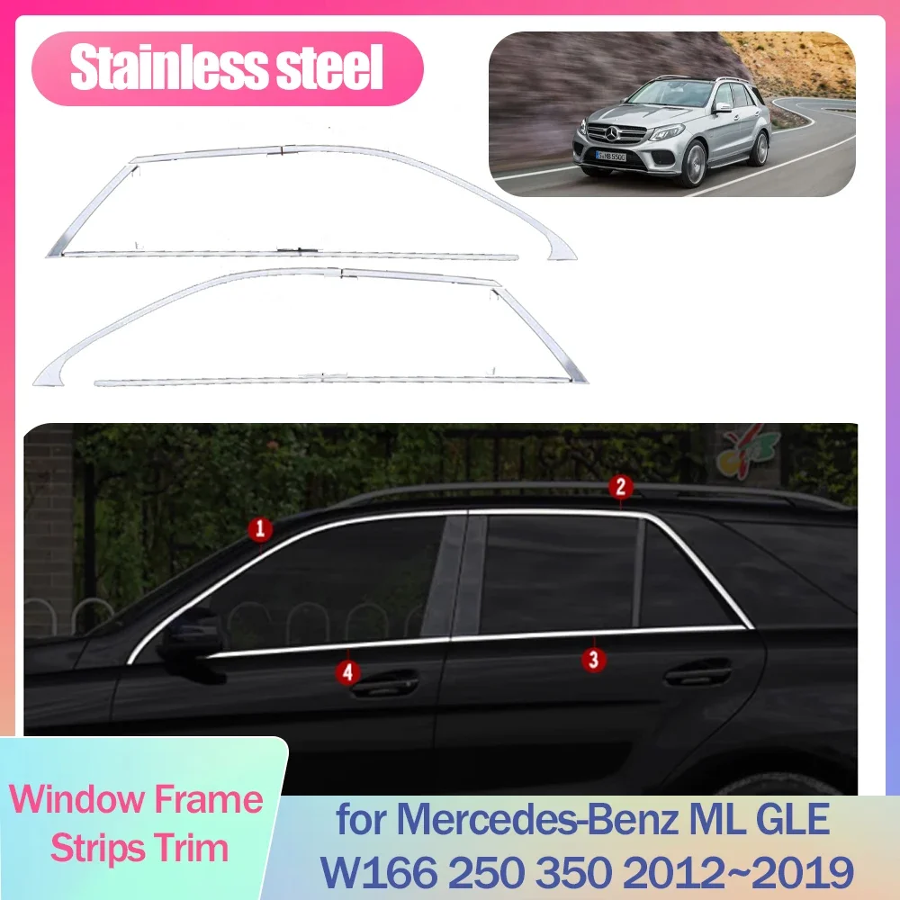 Full Window Frame Strips Trim for Mercedes-Benz ML GLE W166 250 350 2012~2019 Cover Silver Stainless Steel Car Sticke Accessorie