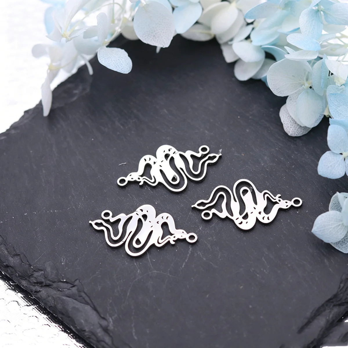 3pcs Snake Charms Connector DIY Craft Bracelets Necklace Women Charm For Jewelry Making Stainless Steel Pendant