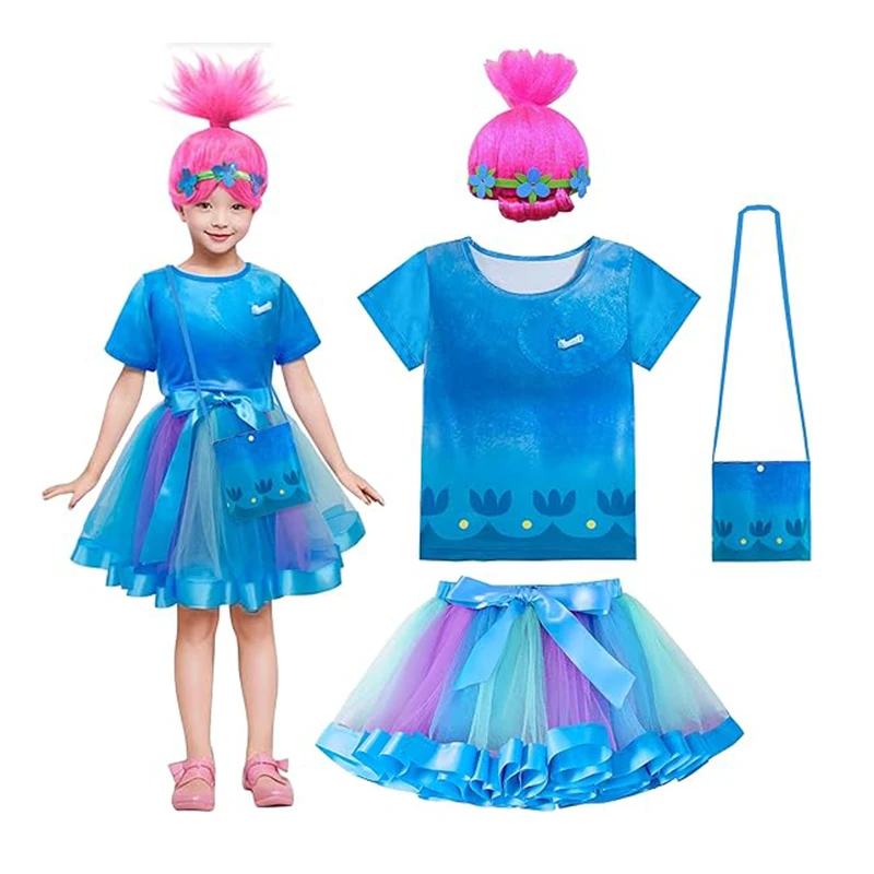 Halloween Cosplay Kostüme 	 Mädchen Regenbogen Mohn Tops + Tutu Kleid + Tasche 3 Stücke Sets Für Kinder Karneval Ostern Mädchen Party Kleider