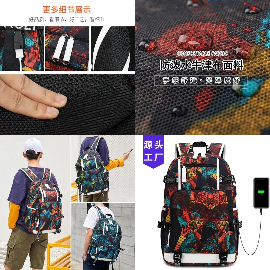 【New style】Backpack male middle and high school student schoolbag - thermal transfer flower water-proof computer bag outdoor st
