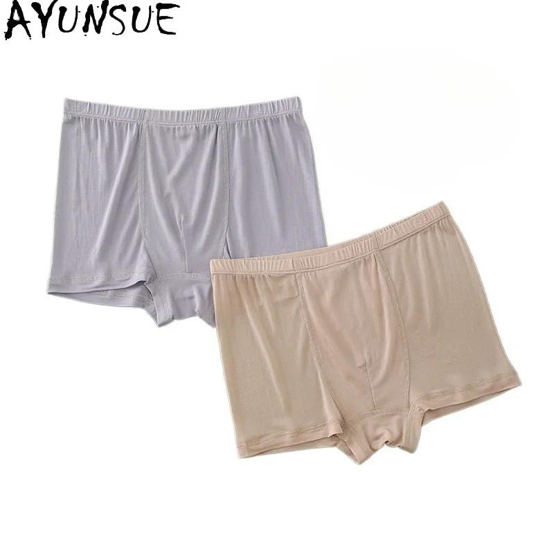 AYUNSUE Knitted 100% Mulberry Silk Boxer Short for Man Underwear Briefs Mid Rise Mens Breathable Panties Thin Boxers Para Hombre