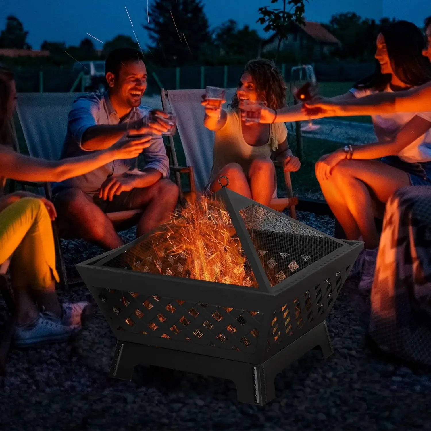 26 Inch Outdoor Fire Pits, Bonfire Wood Burning Firepit Bowl, Camping Fire Pit with Spark Screen Cover, Poker for Patio,Backyard