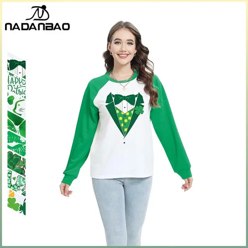 St'patrick Hot Stamping Hoodie Warm and Loose Fitting Top Fashionable Round Neck Long Sleeved Pullover Versatile for Women