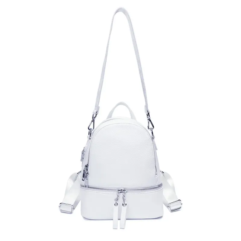 ZENCY Silver Meatal Hardware 100% Genuine Cow Leather Women Backpack Lady Girl First Layer Cowhide Book Bag Style Knapsack Purse