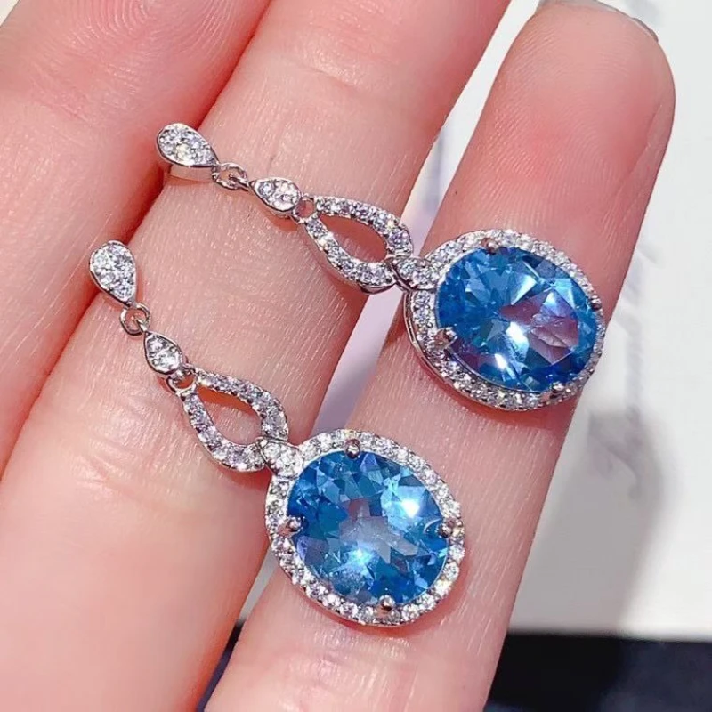 

Natural Topaz Earrings for Wedding 10mm * 8mm Genuine Topaz Silver Earrings with Certificate 18K Gold Plated 925 Silver Jewelry