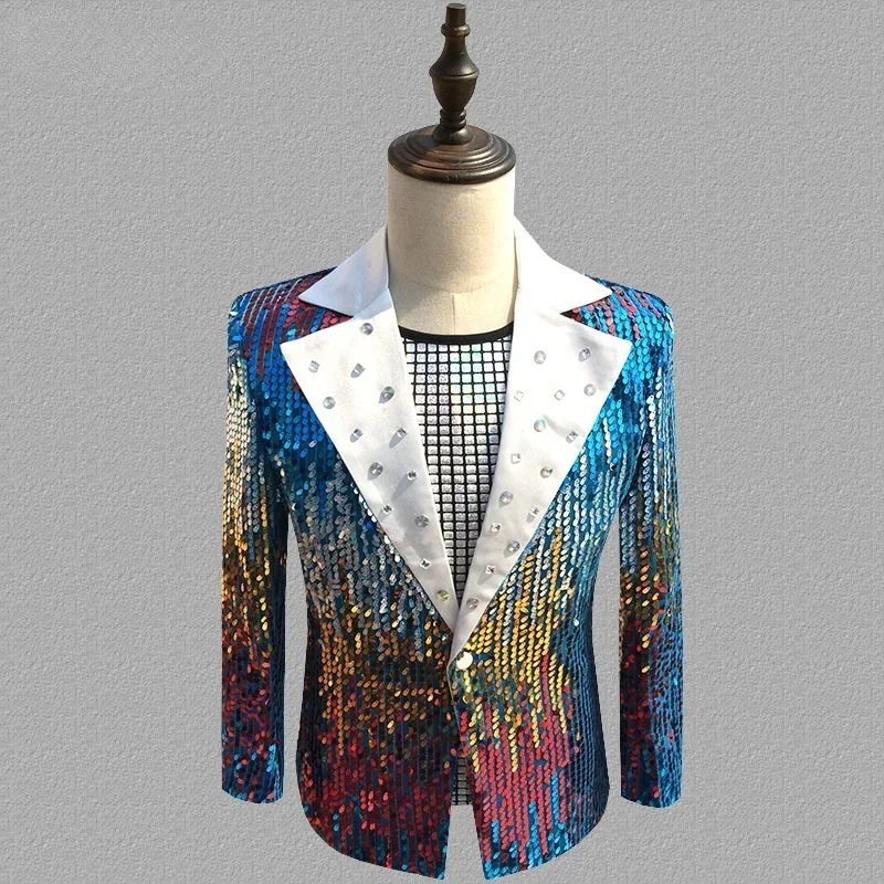 

Mens Sequin Suit Jacket Slim Fit Stylish Diamond Dress Tuxedo Blazer Stage Party Dance Singer Nightclub Costume Blazer Masculino