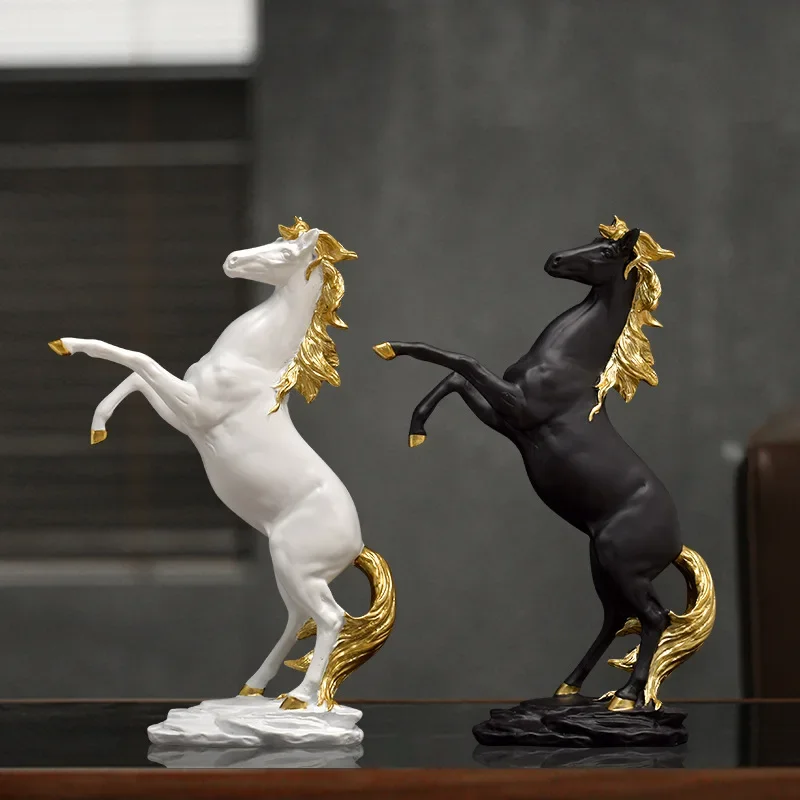 Creative Gold Silver Black Horse Resin Sculpture, Horse Model Home Decor Animal Decoration Living Room Office Craft Decoration