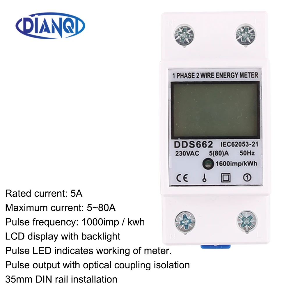 80A AC 220V 230V 50Hz/60Hz Din rail Single Phase Two Wire LCD Digital Display Power Consumption Energy Electric Meter kWh