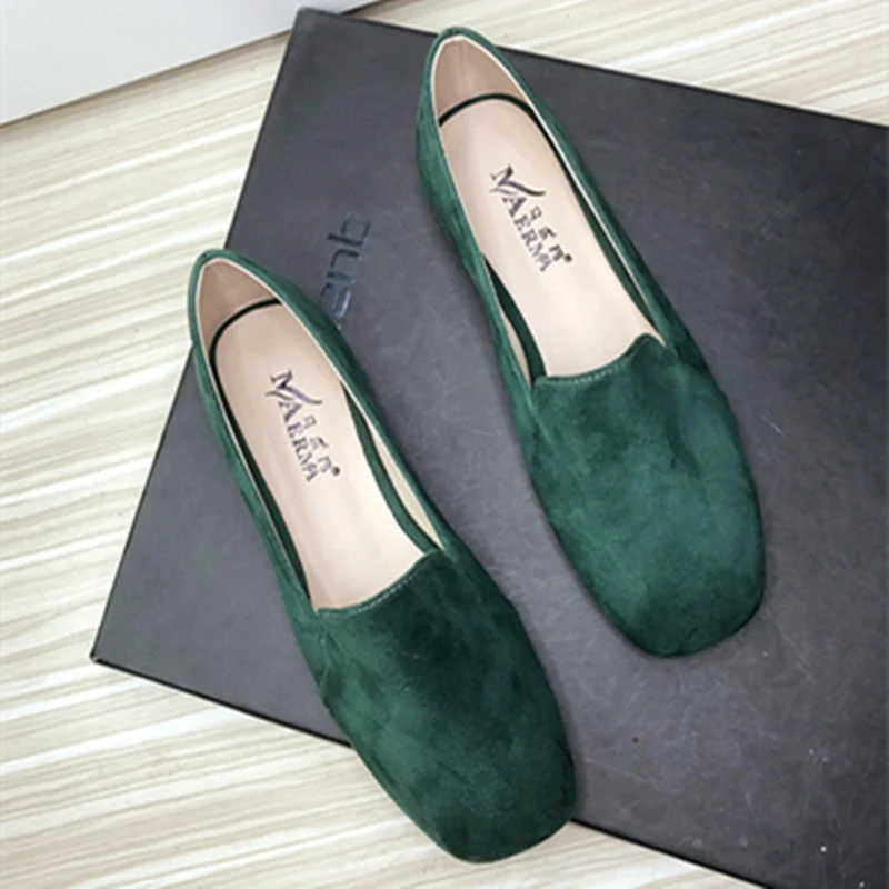 Women Spongy Bottom Flats Square Toe Flock Low Price Slip-Ons Null Moccasines Green Purple Wide Fits Designer Ballerinas EU32-48