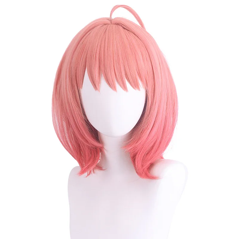 Synthetic Pink Short Wig Cosplay Costume Party Heat Resistant Fiber Cute Bangs Natural Looking Hair