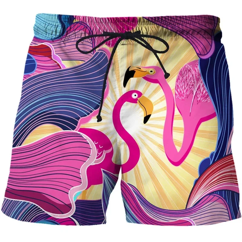 Pantalones cortos de playa con estampado de flamencos de animales en 3D para niños, ropa de calle fresca, bañadores de natación, pantalones cortos de tablero para hombres, Harajuku, verano, nuevo