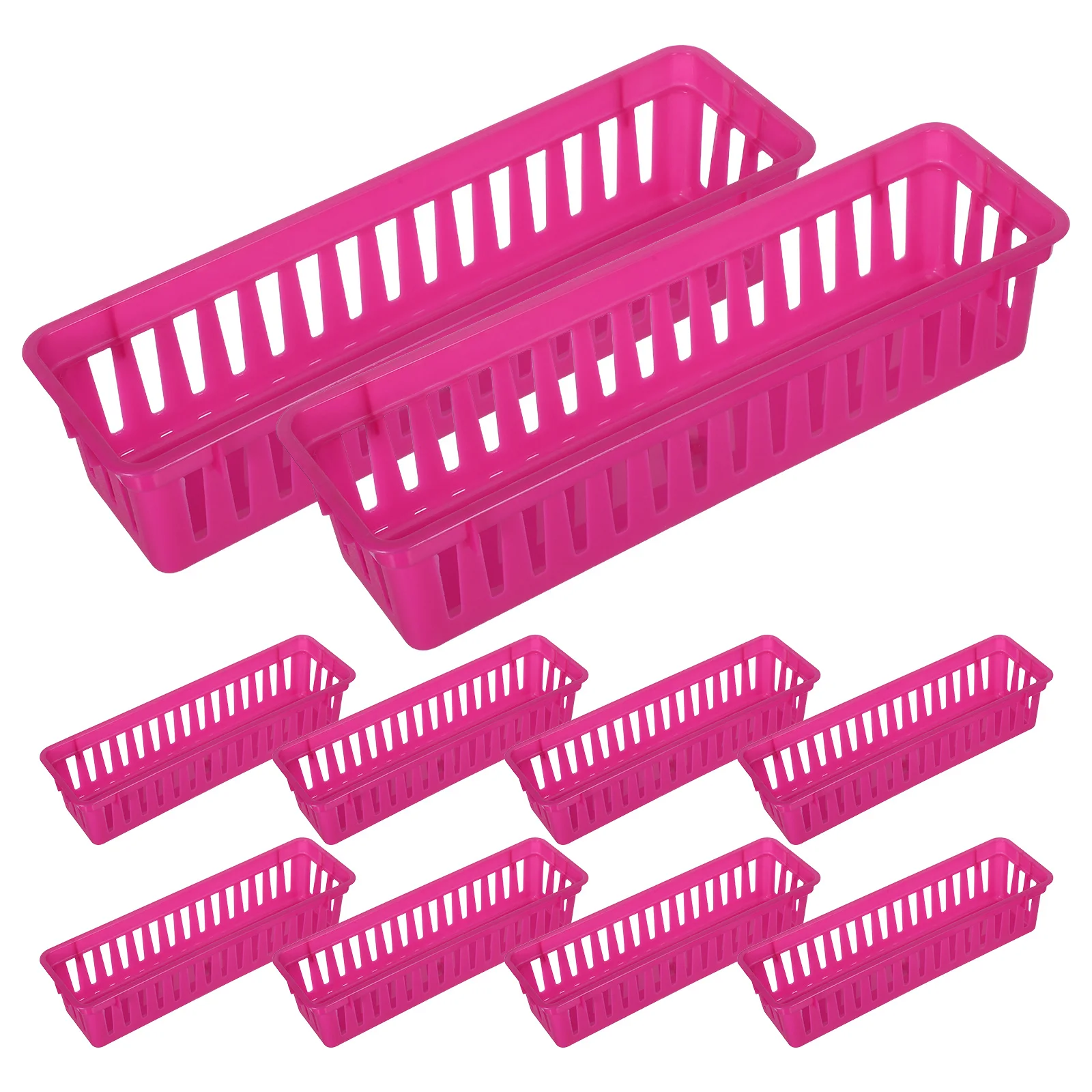 

12pcs Plastic Desktop Organizer Rectangle Pencil Storage Basket For School Office Crayon Holder Multipurpose Drawer Bin