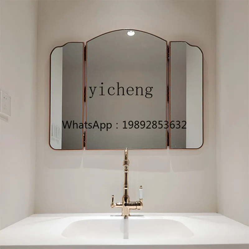 feng shui tri-fold mirror retro wall-mounted bathroom mirror desktop foldable dressing creative decorative mirror
