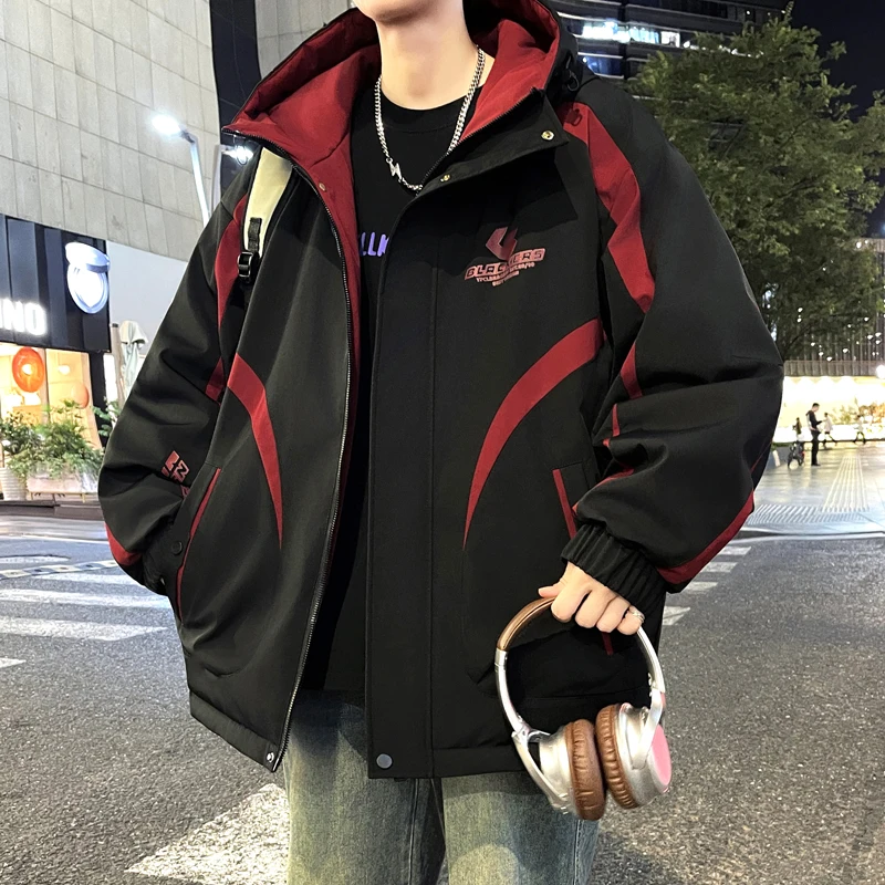 Fashion 2026 Autumn Winter Youth Fleece Lined Thicken Hooded Jacket Men's Windproof Warm Plush Coat Casual Velvet Tops Outerwear