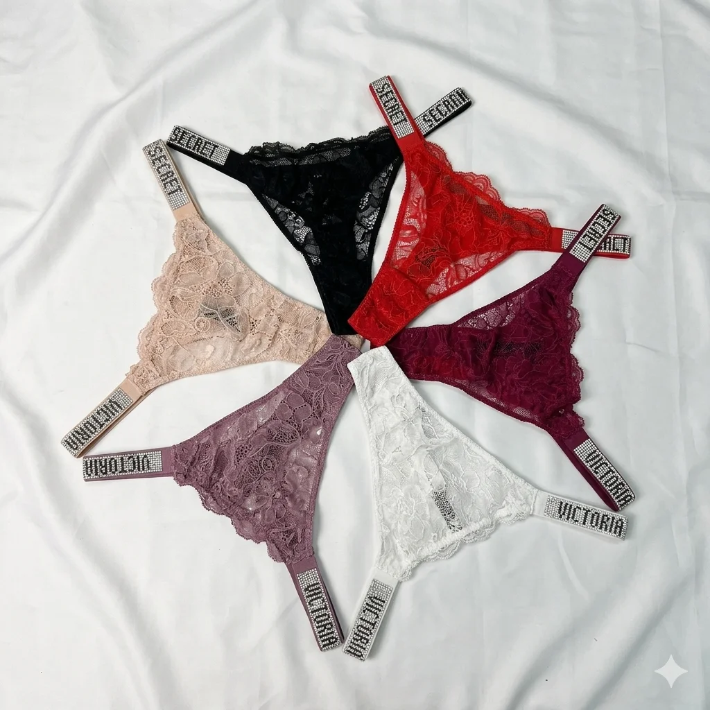 

Комплект из 3 шт. бесшовных кружевных стрингов Victoria's Secret: комфортные, дышащие, с высокой талией, сексуальное женское белье