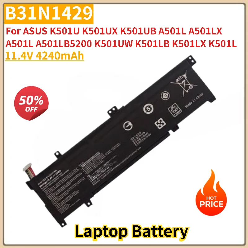 

B31N1429 Аккумулятор для ноутбука 11,4 В 4240 мАч для ASUS K501U K501UX K501UB A501L A501LX A501L A501LB5200 K501UW K501LB K501LX K501L