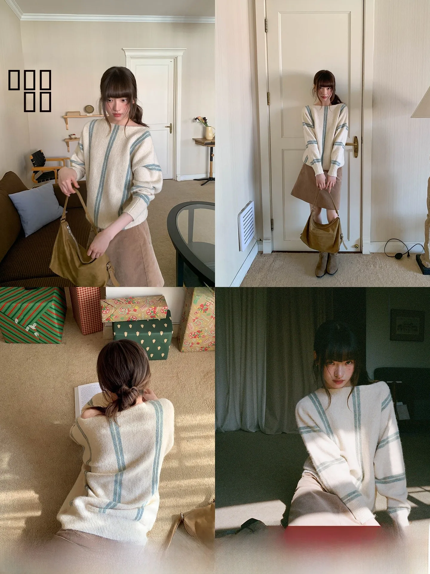 

Hello Two-Way Wear Collar Color Blo Stripe Knitted Sweater Women's Loose Slimming Soft Spring New Sle Top