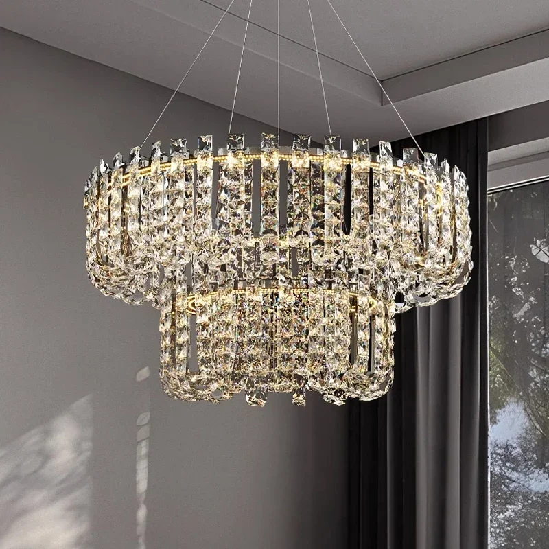 

MandosBor New Light Luxury Crystal Pendant Light, Modern and Minimalist Designer French Advanced Living Room Bedroom Crystal Cha