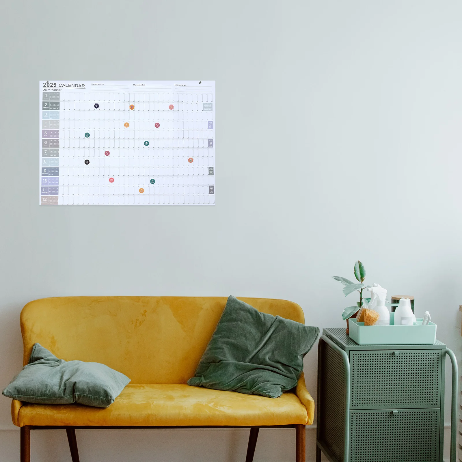 1Set 2025 Creative Wall Calendar Planner Yearly Schedule Paper Clear Printing Color Coordination Wall Calendar