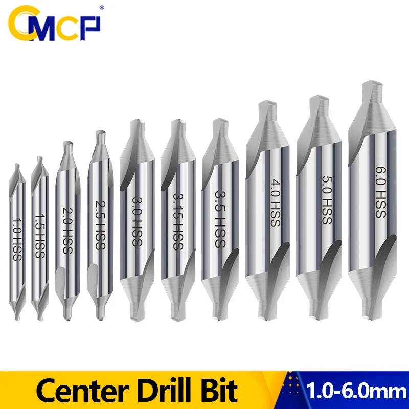 CMCP HSS Center Drill Bit 60-Degree Angle Drilling Bit Countersink Tools for Lathe Metalworking 1/1.5/2/2.5/3/3.15/4/5/6mm