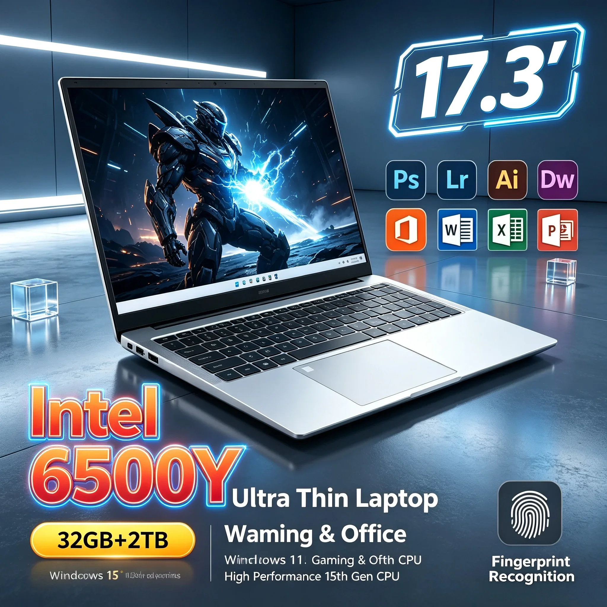 17.3'' Inch HD Laptop PC Intel 6500Y Processor 32GB RAM 1TB 2TB SSD Win11 WiFi6 BT5.2 Portable Notebook For Home Work Study Use