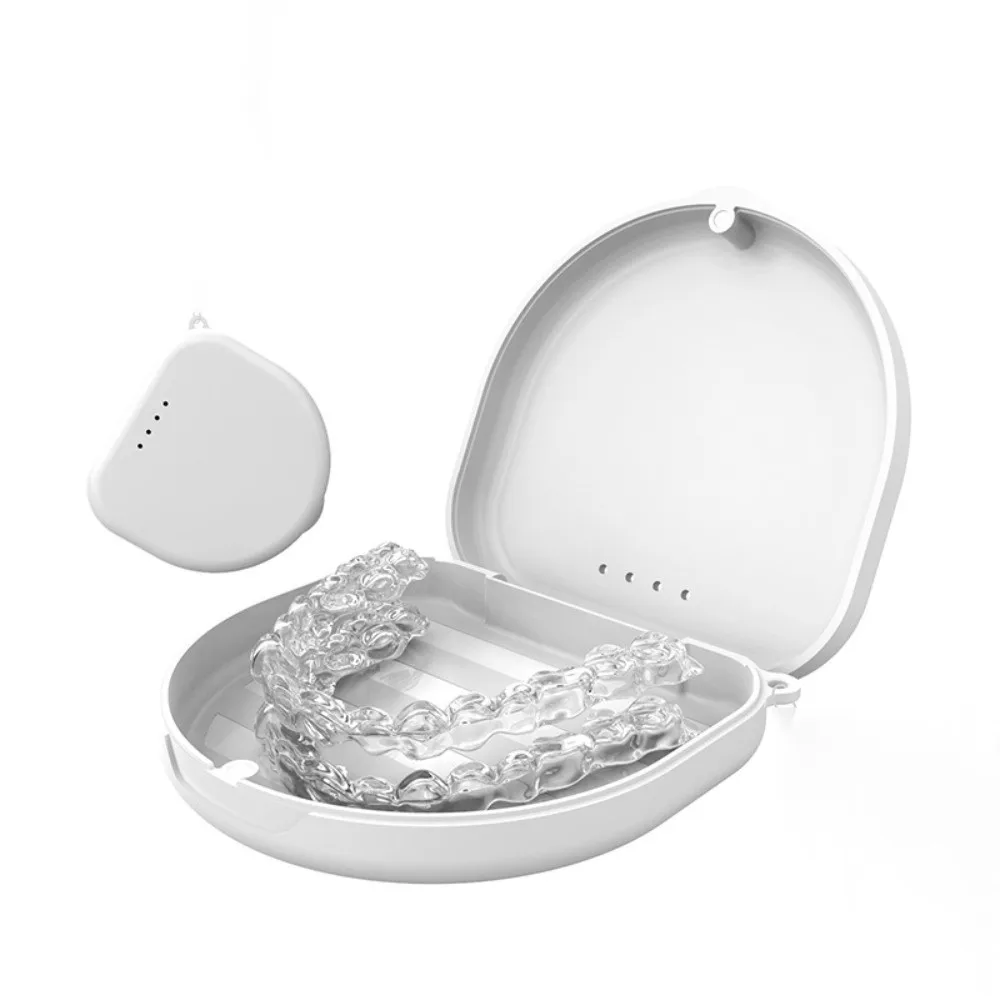 Portable Dental Retainer Case with Lanyard Solid Color False Denture Box Vent Holes Multifunctional Teeth Retainer Container