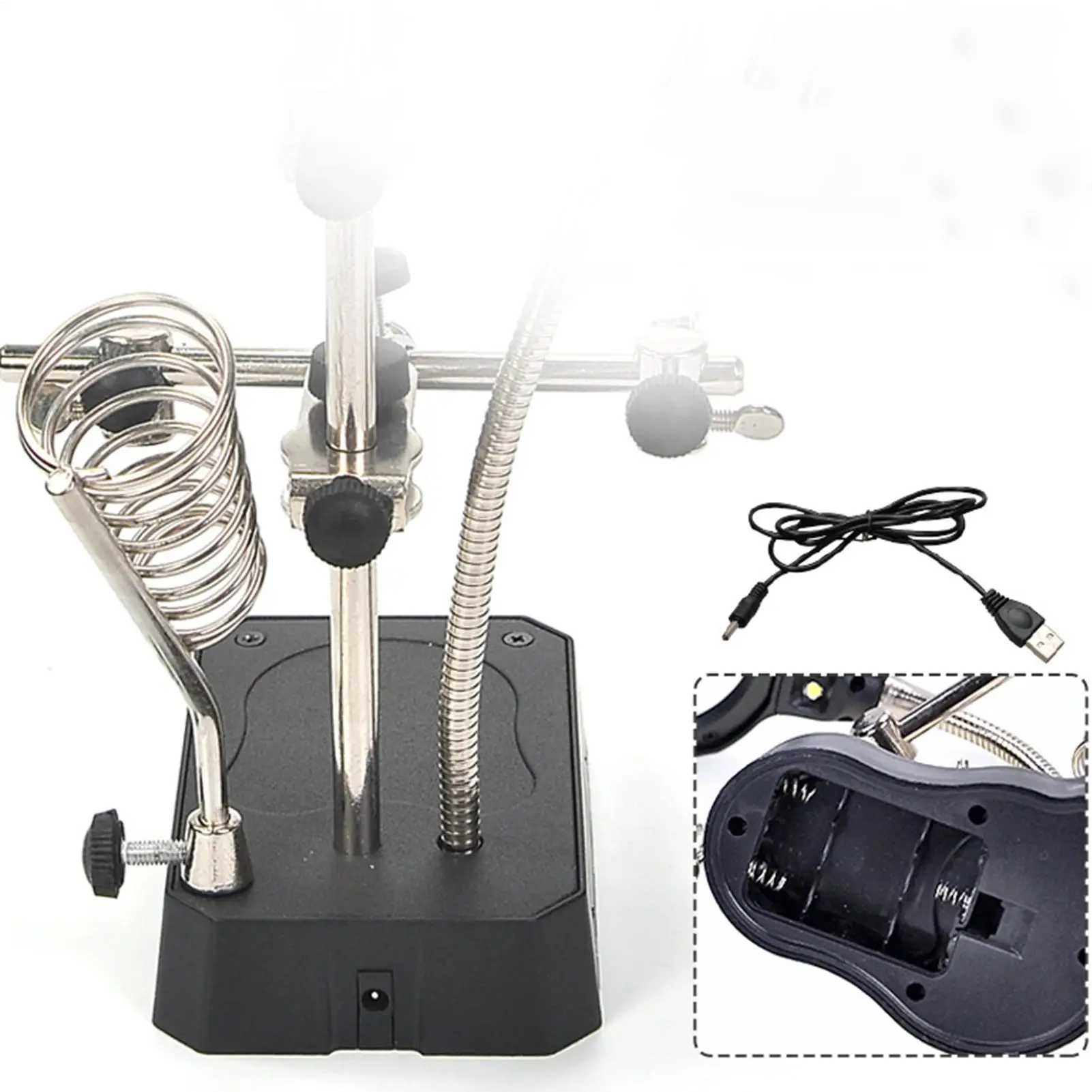 Soldering Helping Hands Holder With Light Alligator Clips Base 5x Magnifying Glass Solder Helping Hand For Professionals Jewelry
