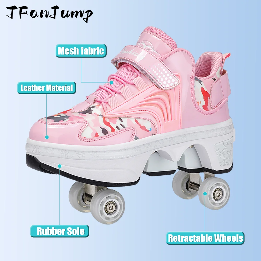 Zapatos de patinaje de doble uso de 4 ruedas, zapatillas informales con ruedas de doble fila para hombre, zapatillas deportivas para caminar y