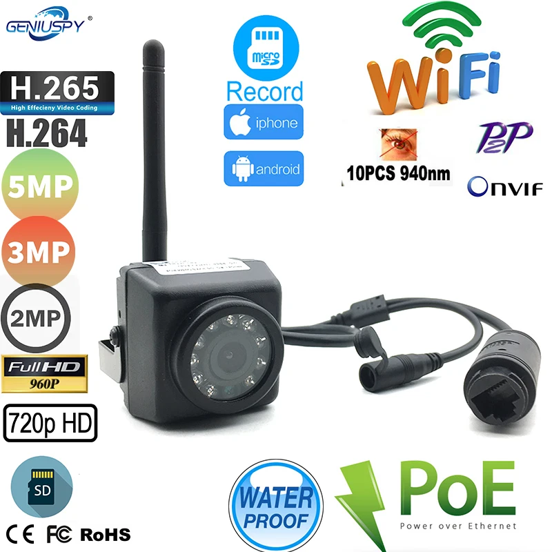 

Geniuspy CAMHI TF card POE Mini IP WIFI Camera 1080P 3MP 5MP SONY IMX335 H.264 H.265 Outdoor Night Vision IP Camera Webcam