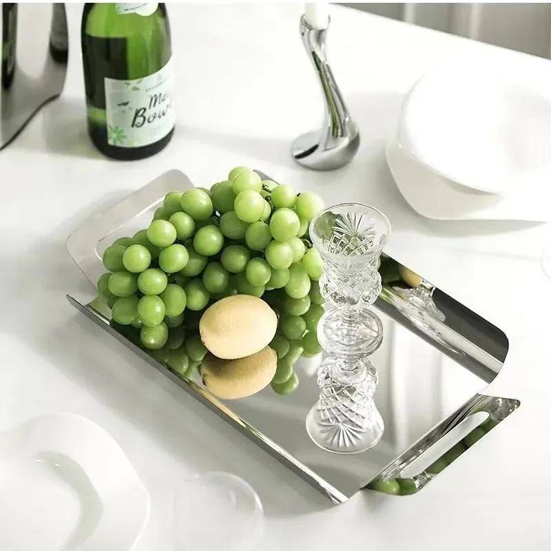 Nordic Stainless Steel Fruit Plate Modern Living Room Snack Tray Light Luxury Style Household Coffee Table Decorative Bowl