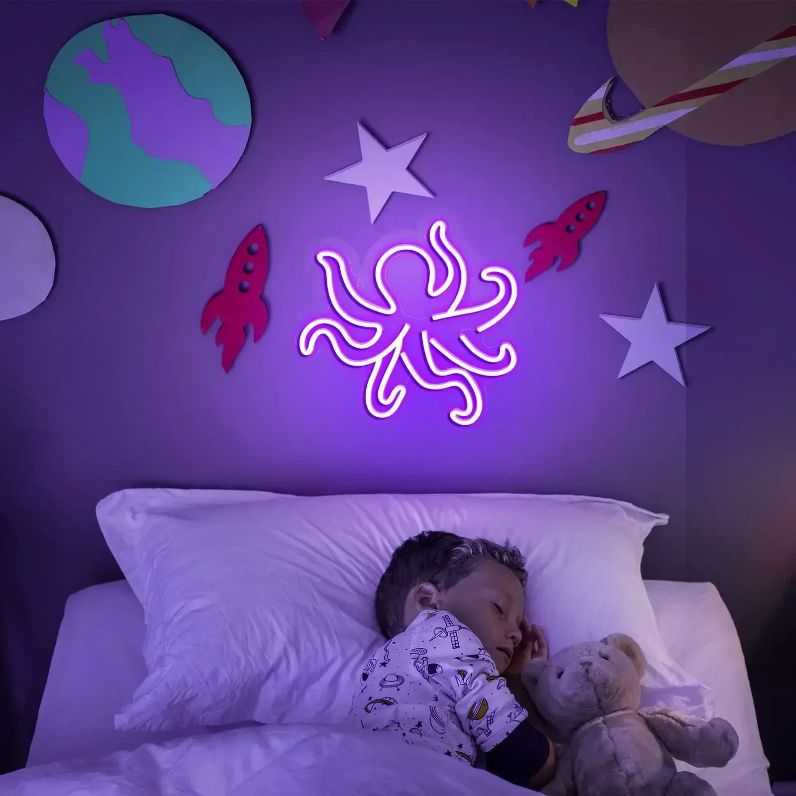 Octopus LED Neon Lights Purple Neon Light USB Power Supply for Gaming Room Bedroom Man Cave Party Bar Wall Decor USB Powered