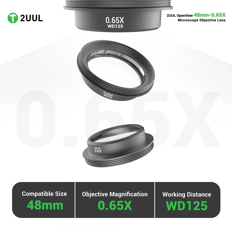 2UUL MS06 48mm 0.65X Microscope Objective Lens WD125 Working Distance Lens for Mobile Phone Repair Soldering Work